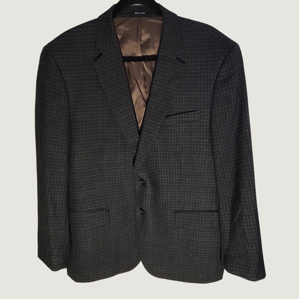 Joseph & Feiss Gold Blazer Mens 44S Charcoal Grey Wool Executive Fit Micro Check